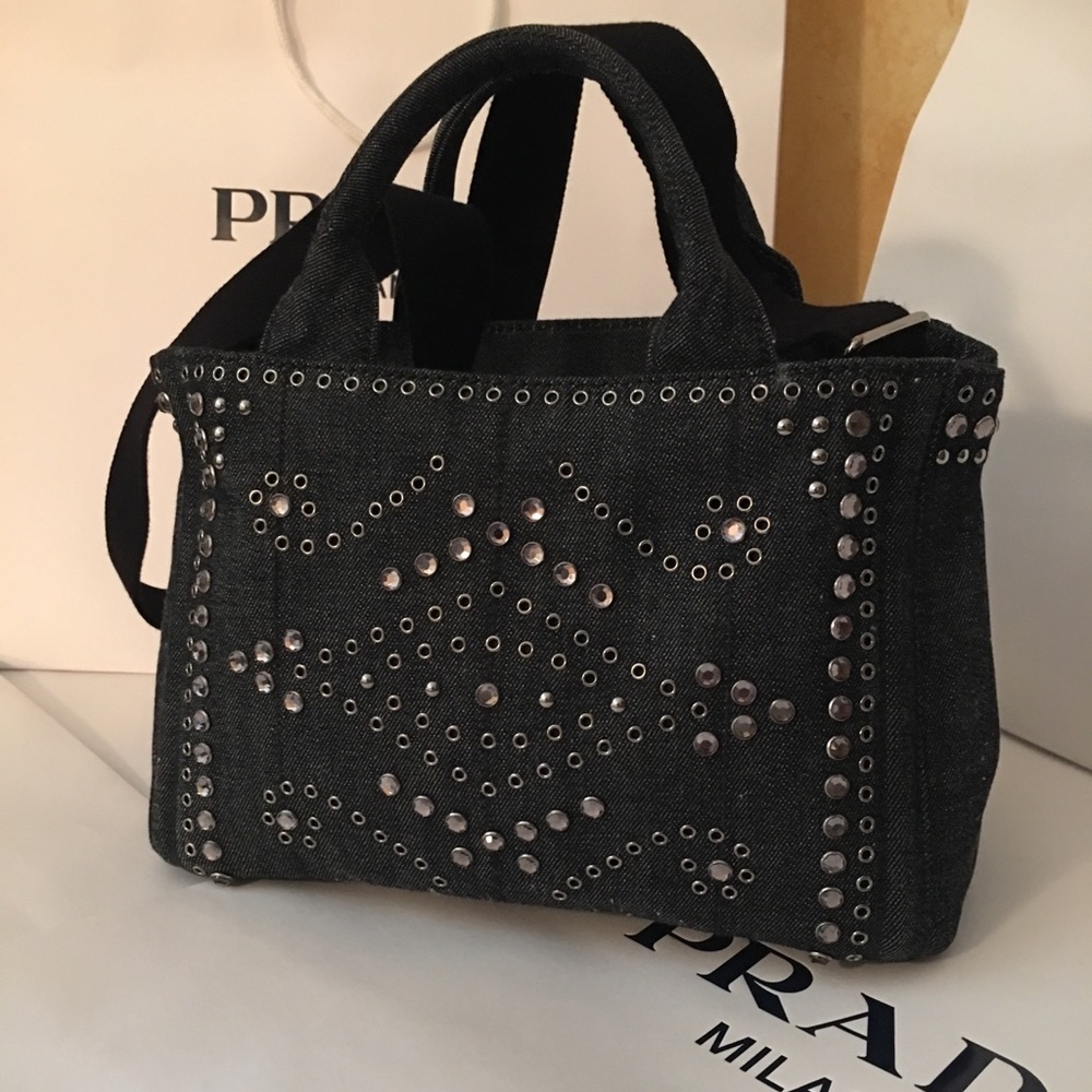 NWT Prada Denim Rhinestone Tote BN2439